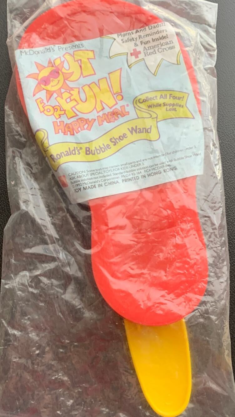 1992 McDonald's Out For Fun Ronald's Bubble Shoe Wand Happy Meal Toy Sealed